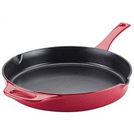 Rachael Ray Enameled Cast Iron Skillet Fry Pan with Pour Spouts 12 Inch Red Shimmer