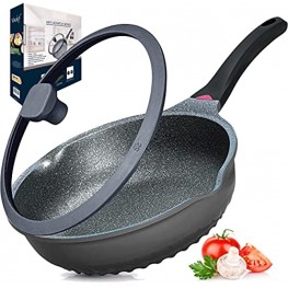 Vinchef Nonstick Skillet with Lid 11In 5Qt Aluminum Non Sticking Frying Pan with Heat Indicator Anti Scratch and Anti Stain Deep Frying Pan Induction Compatible