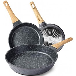 YIIFEEO Nonstick Frying Pan Set Granite Skillet Set with 100% PFOA Free Omelette Pan Cookware Set with Heat-Resistant Ergonomic Handle Induction Compatible8inch&9.5inch&11inch