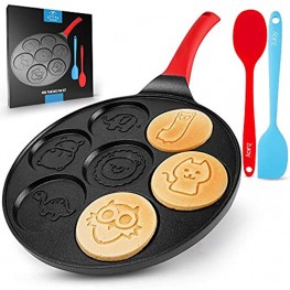 Zulay Pancake Pan With 7 Animal Face Designs Round Ceramic Pancake Pan Nonstick Surface & Comfortable Handle Mini Pancake Pan Griddle With 2 Bonus Spatulas