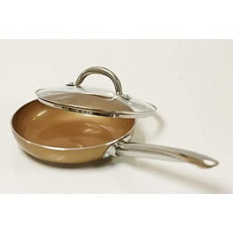 Copper Nonstick Ceramic Frying Pan with lid – 8-inch Egg Cooking Pan with tamper glass lid