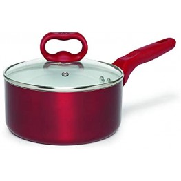 Ecolution Bliss Ceramic Nonstick Saucepan with Lid 2 Quart Induction Stainless Steel Base Pot Red