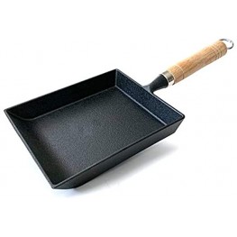 Kasian House Cast Iron Japanese Tamagoyaki Omelet Pan with Wooden Handle Traditional Rectangular Pre-Seasoned Cast Iron Pan for Rolled Egg Omelet