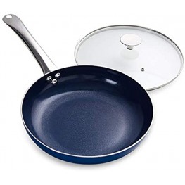 MICHELANGELO 10 Inch Frying Pan with Lid Blue Frying Pan Nonstick Skillet with Lid & Diamond Coating Nonstick Frying Pan Diamond Fry Pan Blue Nonstick Skillet 10 Inch Pan- Induction Compatible