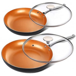 MICHELANGELO Frying Pan Set 10 & 12 Copper Frying Pan Set with Lid Nonstick Frying Pan With Titanium Ceramic Interior Frying Pans Nonstick Nonstick Skillets Induction Compatible