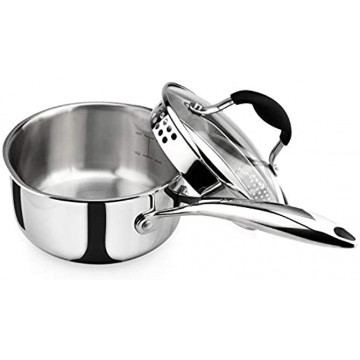 AVACRAFT Top Rated Tri-Ply Stainless Steel Saucepan with Glass Strainer Lid Two Side Spouts Ergonomic Handle Multipurpose Sauce Pan with Lid Sauce Pot Cooking Pot Tri-Ply Full Body 1.5 Quart