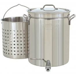 Bayou Classic 1140 Stainless 10-Gallon Steam Boil Stockpot with Spigot Basket and Vented Lid