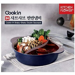 Cookin IH Shabu Shabu Divider Hot Pot Induction Cooktop Ceramic Coating Double Sauce Pot 11 Inch