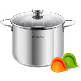 DELOBOLL 8.5 Quart Tri-Ply Stainless Steel Stockpot TOP Standard Multi-clad Base Induction Cookware Dishwasher Safe Soup Pot with Lid + 2 Silicone Oven Mitts 8.5Qt