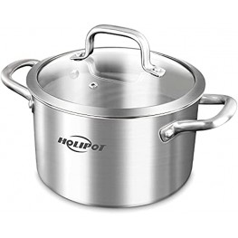 HOLIPOT Stainless Steel Stock Pot with Double Handle Tri-Ply 3.5 Quart Soup Cooking Pot with Lid and Mini Silicone Oven Mitts Induction Compatible Dishwasher Safe