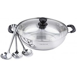 Lake Tian Stainless Steel Shabu Shabu Hot Pot Dual Sided Yin Yang Hot Pot with Divider Include 3 Pot Spoons 12 Inch 30 cm鸳鸯火锅