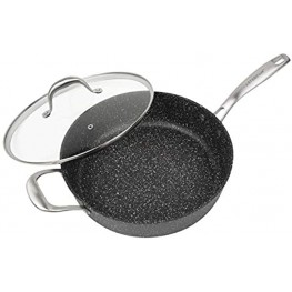 MasterPan Granite Ultra Non-Stick Cast Aluminum Sauté Pan with Glass Lid Non-stick Frying Pan Omelette Pan 11" Grey,