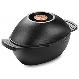 Outset 76495 Cast Iron Seafood and Mussel Pot with Lid for Empty Shells 2.5 Quart Black