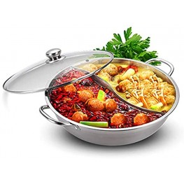 Shabu Shabu Hot Pot Glass Lid Hot Plate Cookware Set Hot Pot Soup Base Stainless Steel Pot Set 12"30cm Hot Pot with Divider