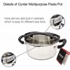 Tri-Ply Stainless Steel Multipurpose Pasta Pot by Cyrder Big 5 Quart Stockpot with Tempered Glass Lid and Easy Pour Strainer Comfort Bakelite Handle Easy Clean Induction Compatible Dishwasher Safe