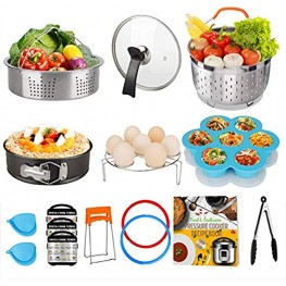 Cooking Accessories Set Compatible with Instant Pot Accessories 8 Qt Only 8 Quart Accessory Kit with 2 Baskets Glass Lid Silicone Sealing Rings Springform Pan Cookbook