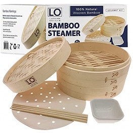 LARAMA ORIGIN Bamboo Steamer-10-inch 2-Tier Dumpling Steamer- Perfect For Dim Sum Dumpling -Bao Bun Fish Meat -Vegetables 100% Natural Chinese Bamboo Food steamer