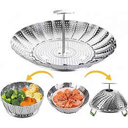 Steamer Basket Stainless Steel Vegetable Steamer Basket for Cooking steamer pot Folding Steamer Insert for Veggie Fish Seafood Cooking Expandable Steamers Fit Various Size Pot 5.5" to 9"