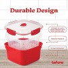 Tafura Microwave Vegetable Steamer. Microwavable Steamer Basket for Veggie Broccoli Fish. Steam Container w Vented Lid 2 Liter BPA Free