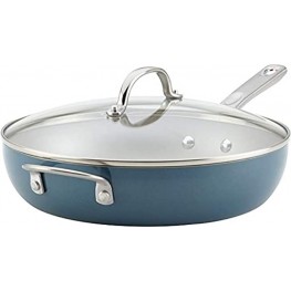 Ayesha Curry Home Collection Porcelain Enamel Nonstick Covered Deep Skillet With Helper Handle 12 Inch Frying Pan with Glass Lid Twilight Teal