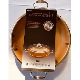 Copper Frying Pan 14-Inch With Tempered Glass Lid Non Stick Ceramic Infused Titanium Steel