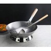 New Star Foodservice 1028720 Carbon Steel Pow Wok Set with Wood and Steel Helper Handle Hand Hammered Includes 14 Round Bottom Wok Wok Rack Ring and Spatula Hand Wash Recomended