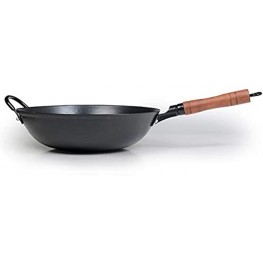 ZhenSanHuan Cast Iron Woks and Stir Fry Pans No Coating Induction Suitable Flat Bottom 32CM 12.6in