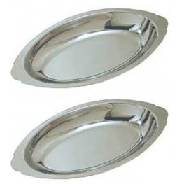 15 oz. Ounce Stainless Steel Oval Au Gratin Serving Dish Pan Platter Set of 2
