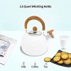 2.6qt Tea Kettle for Stovetop Tea Pot Whistling with Wooden Handle Loud Whistle Stainless Steel Large Water Cookware Teapot for Electric Cooktop White