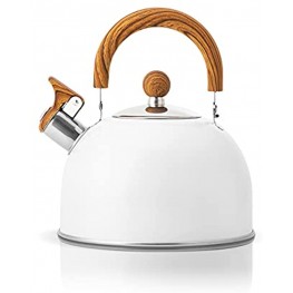 2.6qt Tea Kettle for Stovetop Tea Pot Whistling with Wooden Handle Loud Whistle Stainless Steel Large Water Cookware Teapot for Electric Cooktop White
