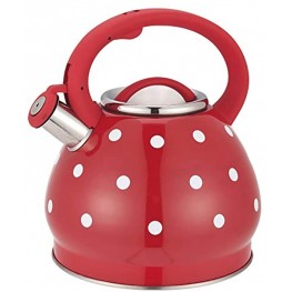 J·Striker 3.5 Liter Stainless Steel Whistling Tea Kettle Modern Stainless Steel Whistling Tea Pot for Stovetop with Cool Grip Ergonomic Handle cream red point