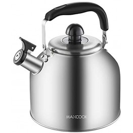 MAXCOOK 4.2 Quart 4L Stainless Steel Whistling Tea Kettle,Brushed Satin Suitable to Boiling Water & Tea on Induction Stove Gas Stove Top