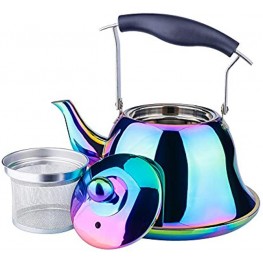 OMGard Whistling Tea Kettle with Infuser Loose Leaf Stainless Steel Teapot Rainbow Teakettle for Stovetop Induction Stove Top Heat Water Tea Pot Colorful 2-Liter 2.1-Quart