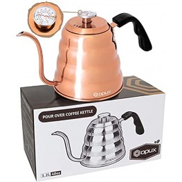 OPUX Stainless Steel Pour Over Coffee Kettle | Copper Gooseneck Tea Kettle with Thermometer Stovetop Pourover Kettle Hand Drip Barista with Long Spout Exact Temperature Brewing | 40 fl oz