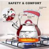 Secura Whistling Tea Kettle 2.3 Qt Tea Pot Stainless Steel Hot Water Kettle for Stovetops with Silicone Handle Tea Infuser Silicone Trivets Mat Red