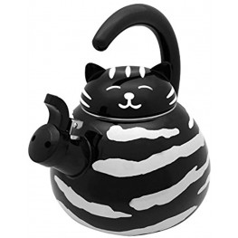 Supreme Housewares Gourmet Art Black Cat Enamel-on-Steel Whistling Kettle