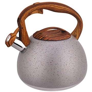 Tea Kettle 3Quart Whistling Kettle with Wood Pattern Handle Loud Whistle DARK GREY