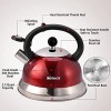 Whistling Tea Kettle 3.3 Qt Tea Pot Stainless Steel Hot Water Teapot for ALL Stovetops 2 FREE Infusers Included，Red