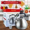 Whistling Tea Kettles Stovetop with Boils Faster Bottom,Surgical Brushed Stainless Steel Finish Whistling Teapot 3 Quart,1YR Warranty 1 Tea Maker Infuser Included by Kmatee