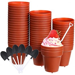 50 Pieces Flowerpot Cake Cups Flower Pot Plastic Baking Cups Household Flowerpot DIY Cake Cups with 50 Pieces Disposable Plastic Shovel Dessert Spoon for DIY Baking Cupcakes Yogurt Mousse Jelly