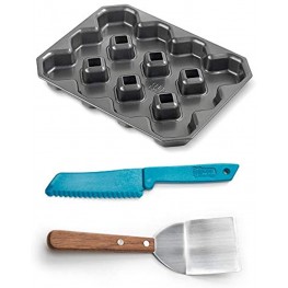 Fox Run Brownie Builder Baking Kit Includes Crispy Edge Pan Spatula and Knife 3-Piece Set Multicolored