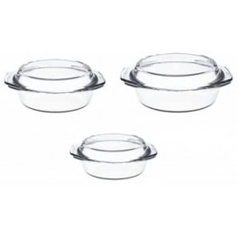 Simax Round Glass Casserole Baking Dishes | With Lids Borosilicate Glass Made In Europe Set of 3 Clear Glass Baking Dishes 1 Qt 1.5 Qt and 2 Qt