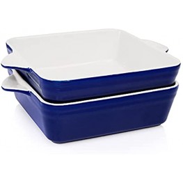 AVLA 2 Pack Porcelain Square Baking Pan 62 OZ Deep Baking Dish Lasagna Pan for Kitchen Oven Safe Casserole Ceramic Bakeware Set with Handle Royal Blue