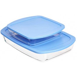 Basics Oven Safe Glass Baking and Food Storage Dish Set with BPA-Free Lids Set of 2 Rectangular 3.6L and Square 1.6L