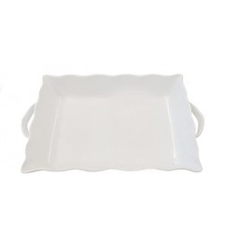 Cook Pro White Ruffled Rectangular Stoneware & Bakeware Dish 12.5 x 8.375 x 2.25 Sturdy Ceramic That is Lead and Cadmium Free
