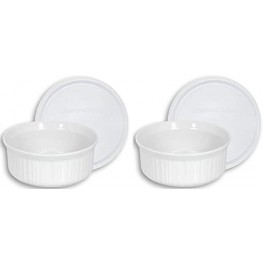 CorningWare French White 24-Ounce Round Dish with Plastic Cover Pack of 2 Dishes