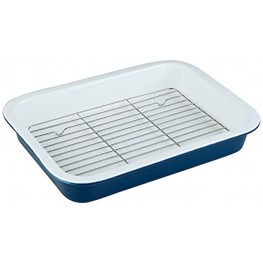DUS Ceramic 13×9 Inches Baking Dish Pan with Rack for Oven Cooked Bacon Roasts Lasagna,Daily Use at Home,Blue