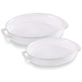 Jemirry Ceramics Baking Dish Set Oval Roaster Set of 2 Casserole Dish Lasagna Pan for Cooking Au Gratin Pans Reactive Glaze -White
