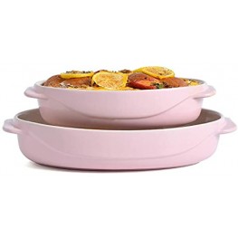 KVV Ceramic Baking Dish Bakeware Set of 2 Piece Oval Plate Lasagna Pans for Cooking Kitchen Banquet and Daily Use Mini Size 10.4 Inches valentine Pink set of 2