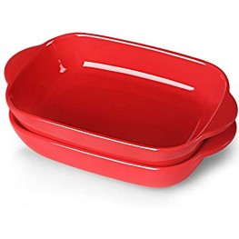 LEETOYI Ceramic Small Baking Dish Porcelain 2-Piece Rectangular Bakeware with Double Handle Baking Pans for Cooking and Cake Dinner 7.5"×5.3“ Red